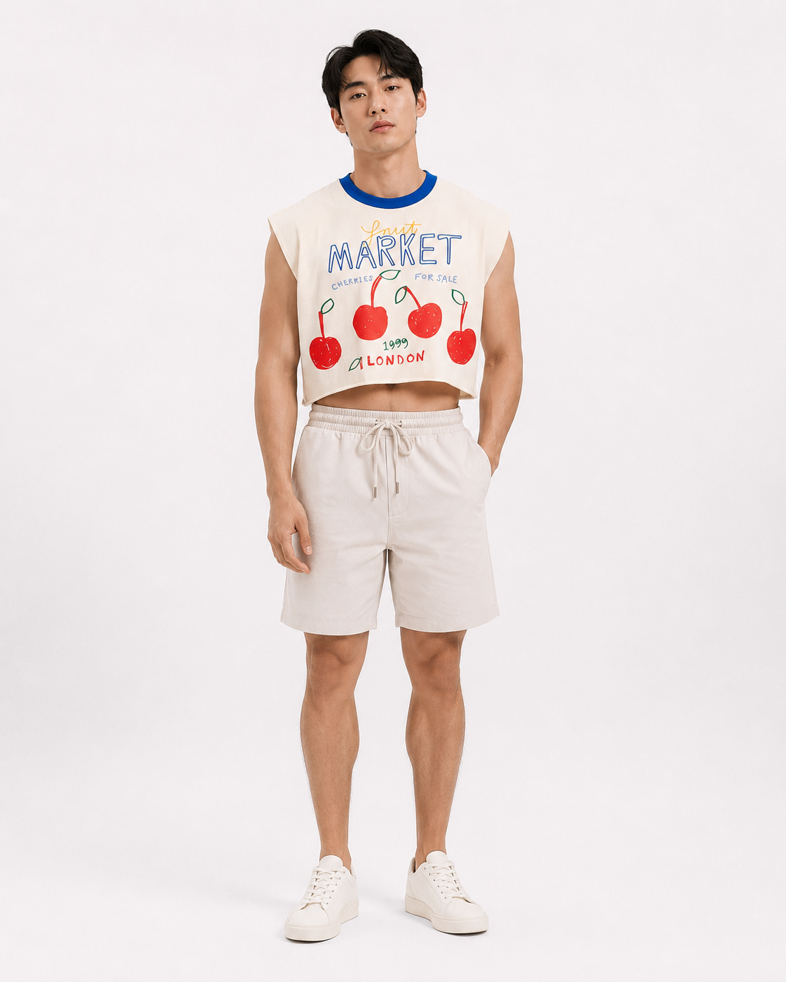 London Cherry Market Blue Ribbed Cropped Muscle Tee