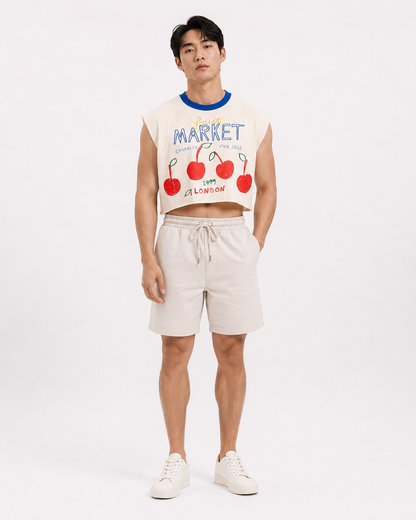 London Cherry Market Blue Ribbed Cropped Muscle Tee