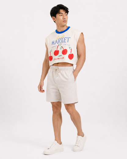 London Cherry Market Blue Ribbed Cropped Muscle Tee