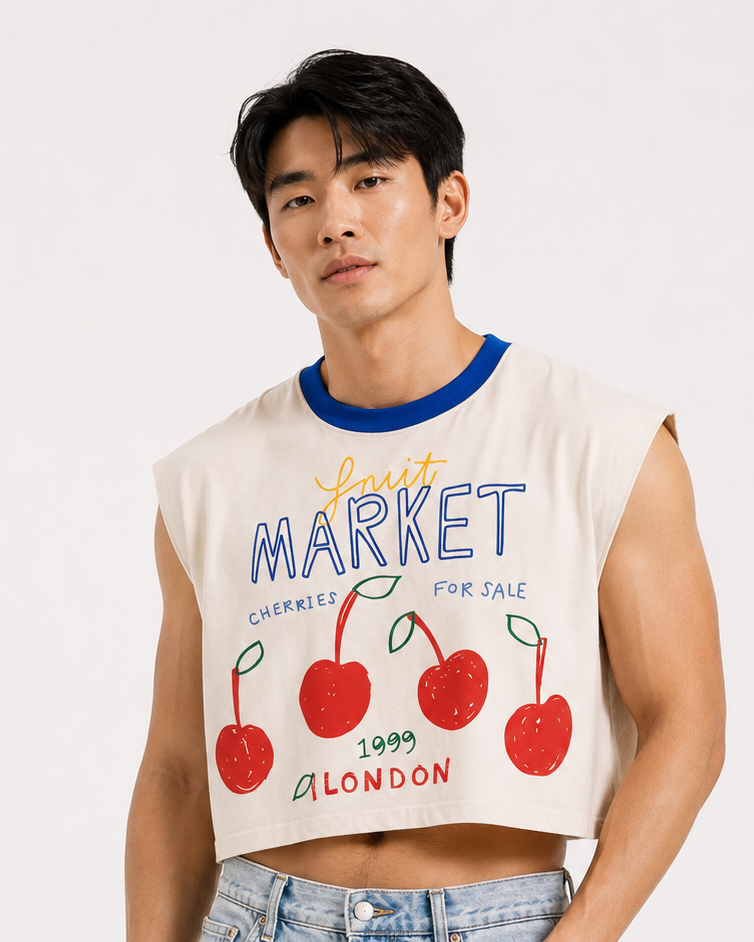 London Cherry Market Blue Ribbed Cropped Muscle Tee