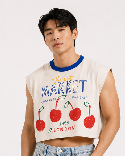 London Cherry Market Blue Ribbed Cropped Muscle Tee
