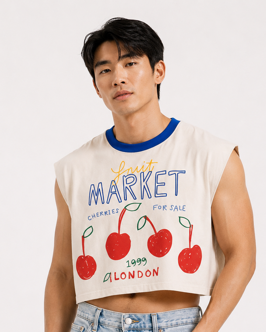 London Cherry Market Blue Ribbed Cropped Muscle Tee