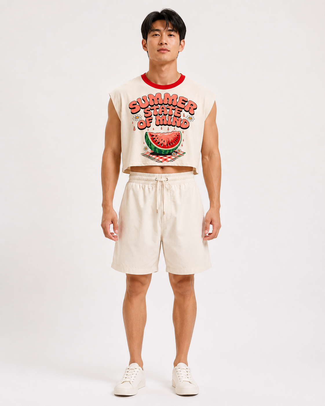 Summer State of Mind Red Ribbed Cropped Muscle Tee