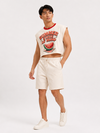 Summer State of Mind Red Ribbed Cropped Muscle Tee
