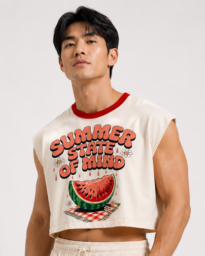 Summer State of Mind Red Ribbed Cropped Muscle Tee