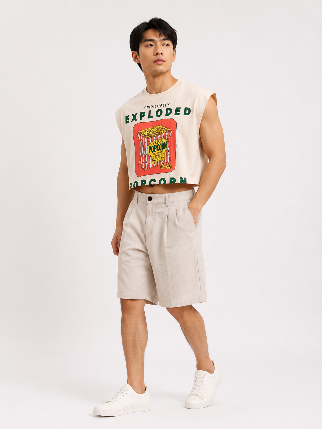 Spiritually Exploded Popcorn Classic Cropped Muscle Tee
