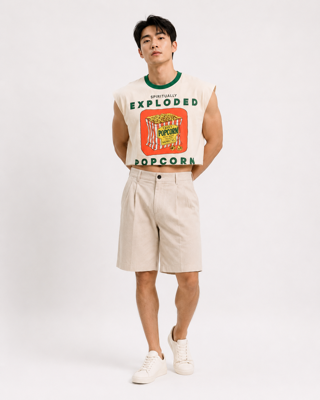 Spiritually Exploded Popcorn Green Ribbed Cropped Muscle Tee