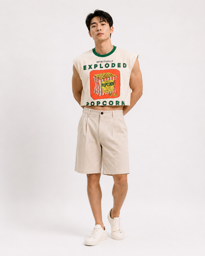 Spiritually Exploded Popcorn Green Ribbed Cropped Muscle Tee