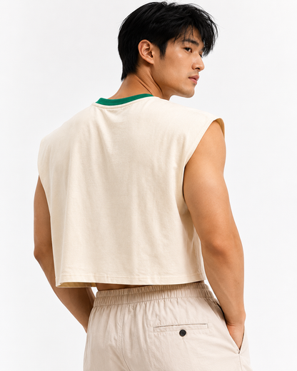 Spiritually Exploded Popcorn Green Ribbed Cropped Muscle Tee