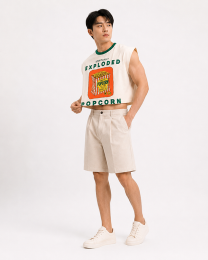 Spiritually Exploded Popcorn Green Ribbed Cropped Muscle Tee