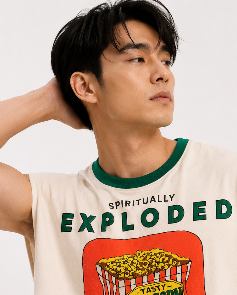 Spiritually Exploded Popcorn Green Ribbed Cropped Muscle Tee