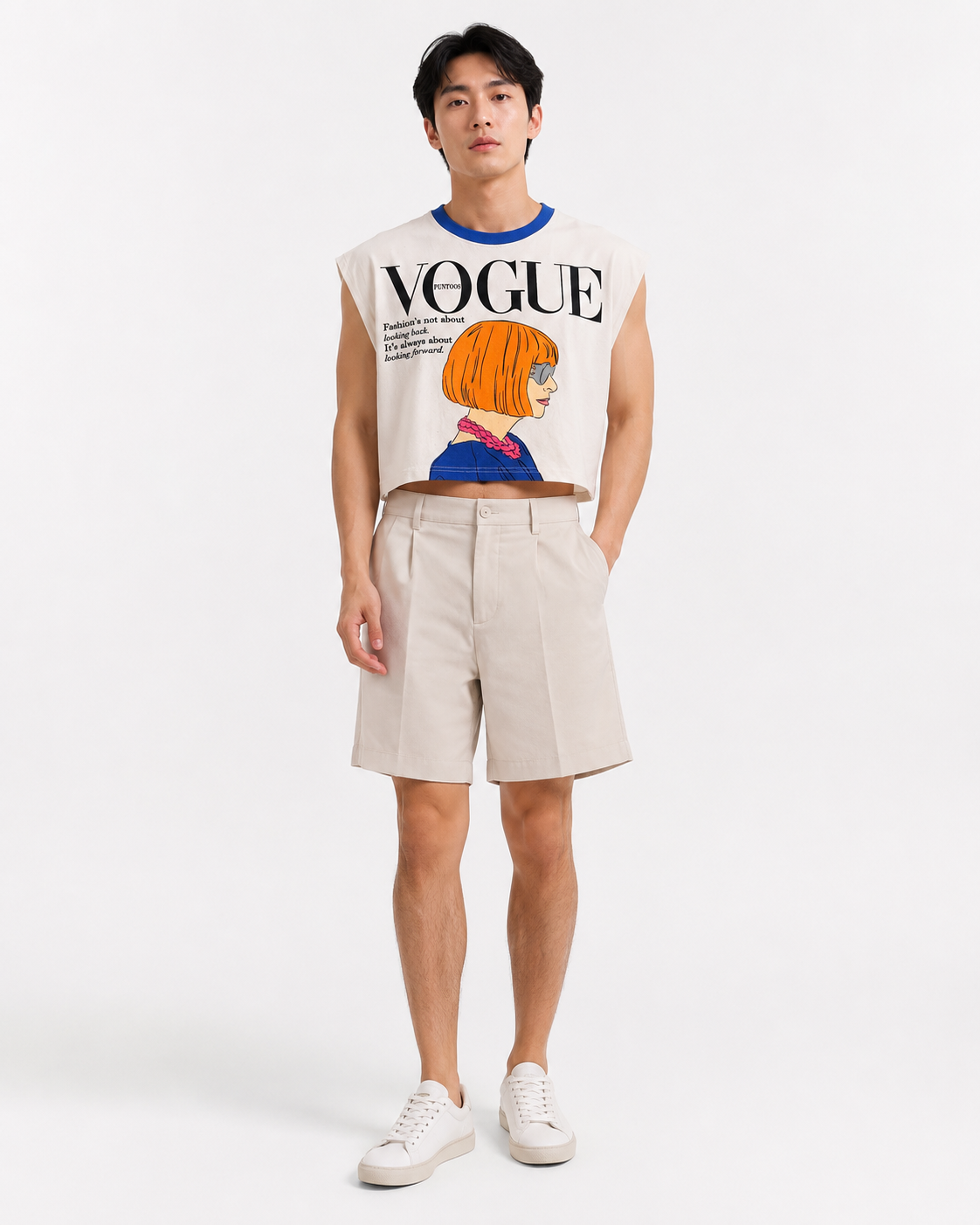 Vogue Blue Ribbed Cropped Muscle Tee