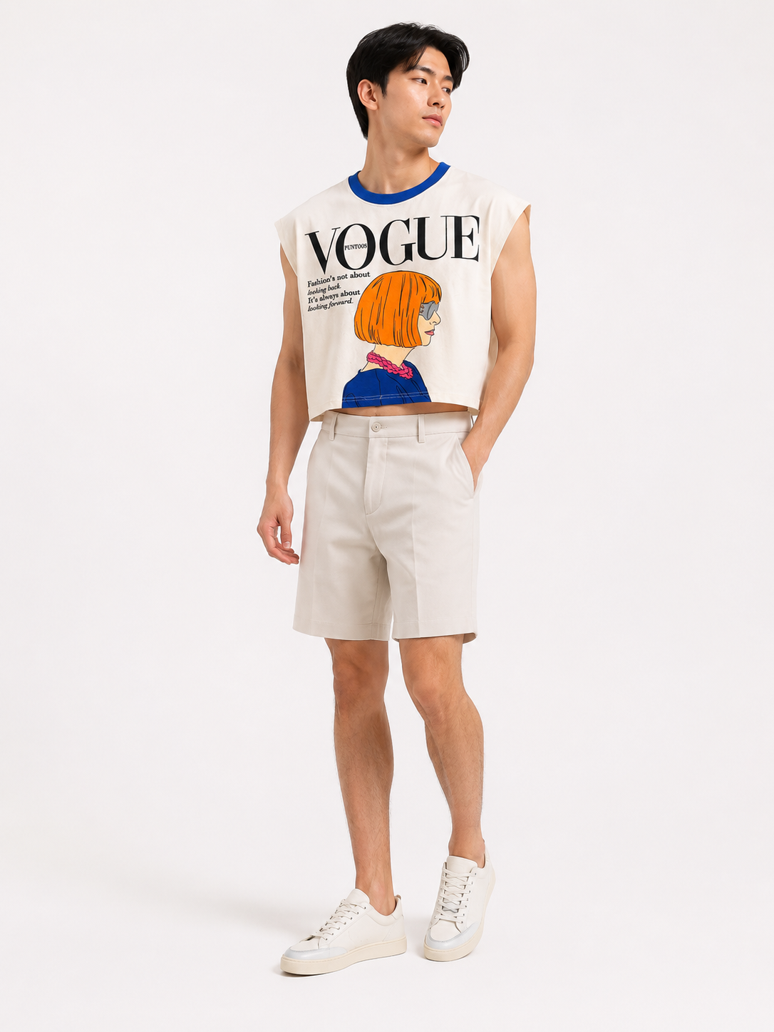 Vogue Blue Ribbed Cropped Muscle Tee