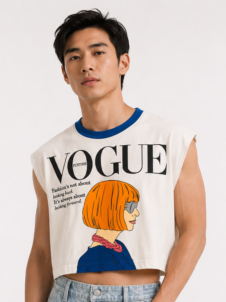 Vogue Blue Ribbed Cropped Muscle Tee