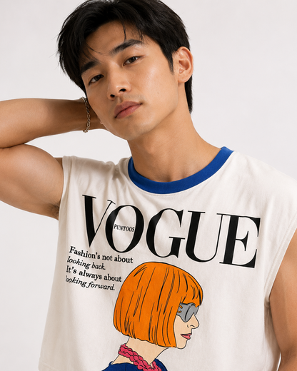 Vogue Blue Ribbed Cropped Muscle Tee