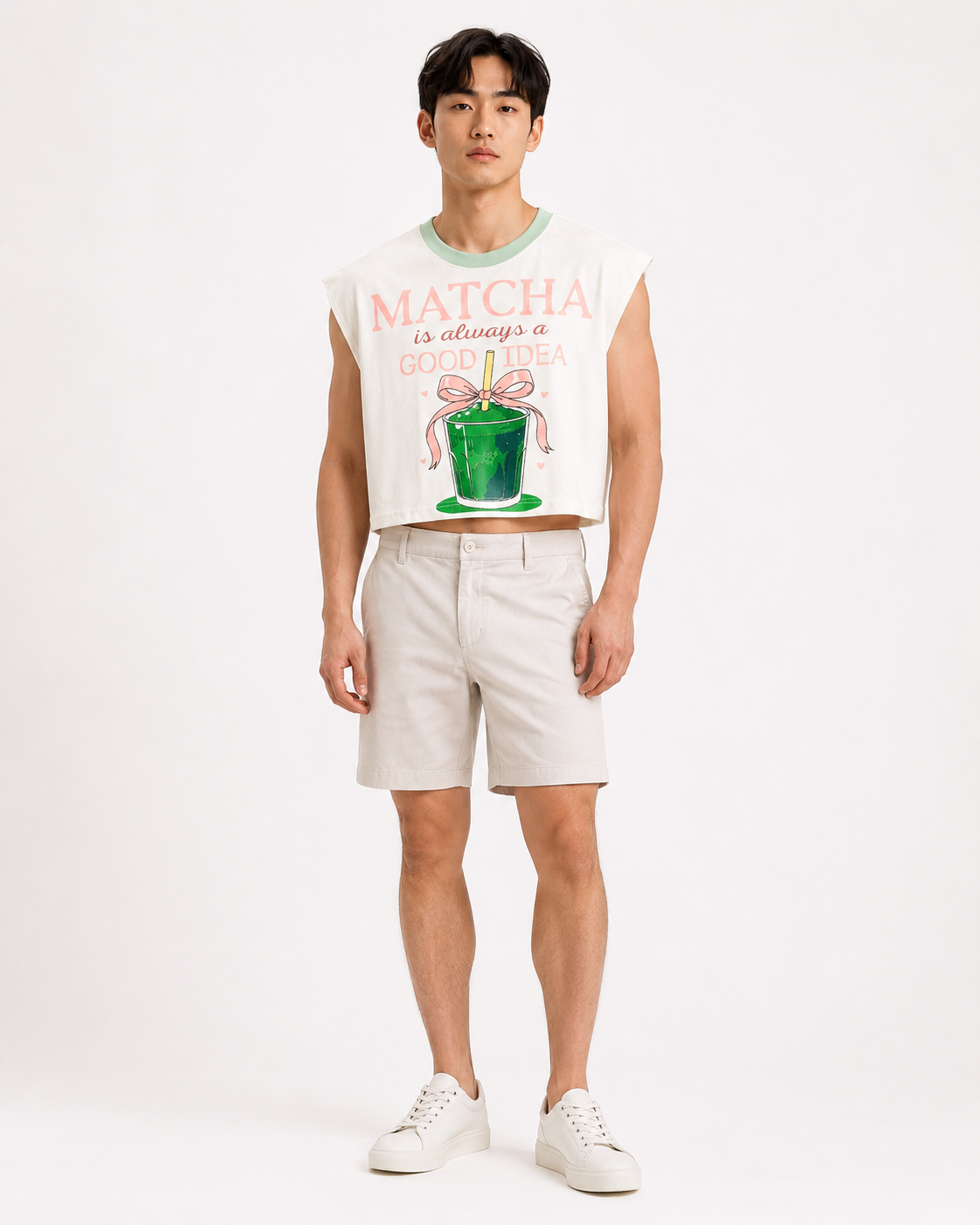 Matcha Is Always a Good Idea Sage Ribbed Cropped Muscle Tee
