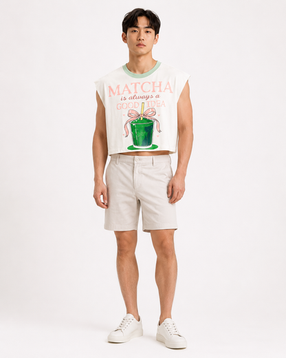 Matcha Is Always a Good Idea Sage Ribbed Cropped Muscle Tee