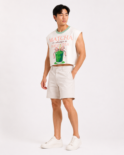 Matcha Is Always a Good Idea Sage Ribbed Cropped Muscle Tee