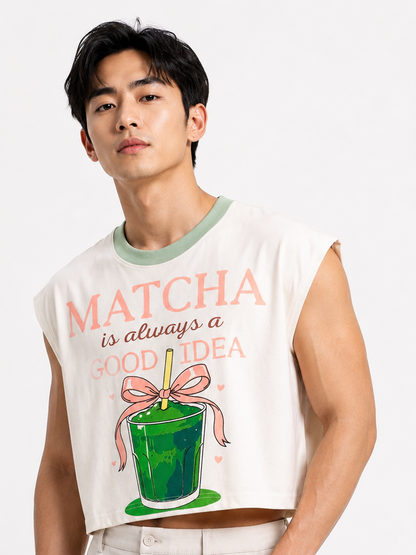 Matcha Is Always a Good Idea Sage Ribbed Cropped Muscle Tee