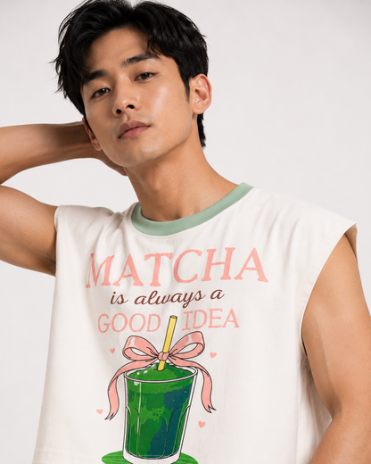 Matcha Is Always a Good Idea Sage Ribbed Cropped Muscle Tee