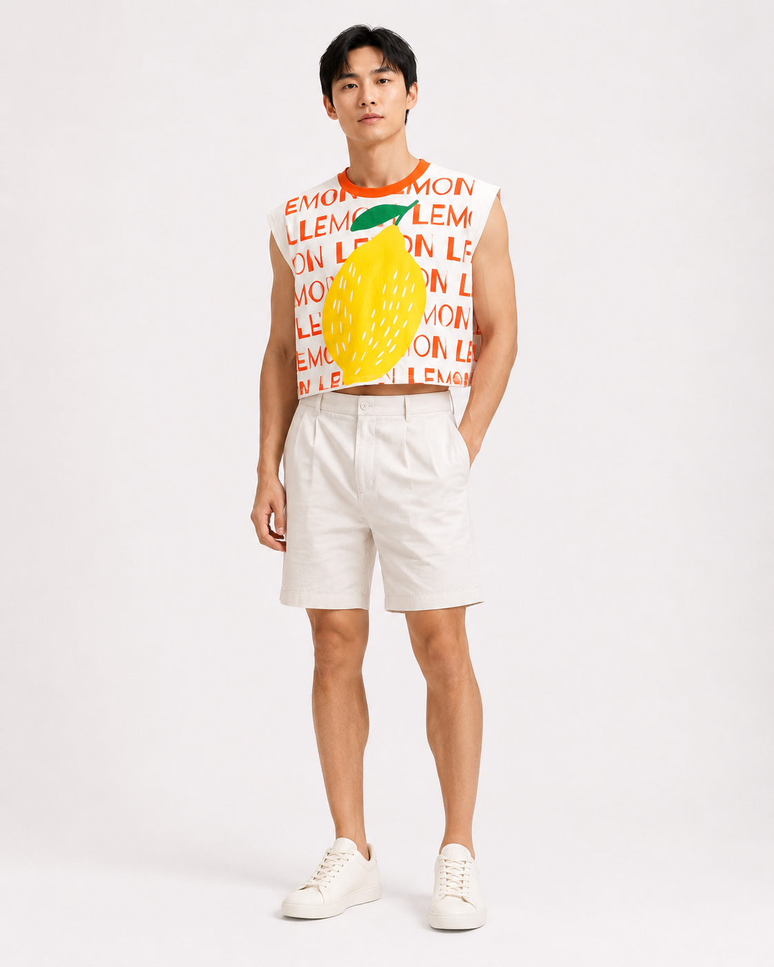 Lemon Orange Ribbed Cropped Muscle Tee
