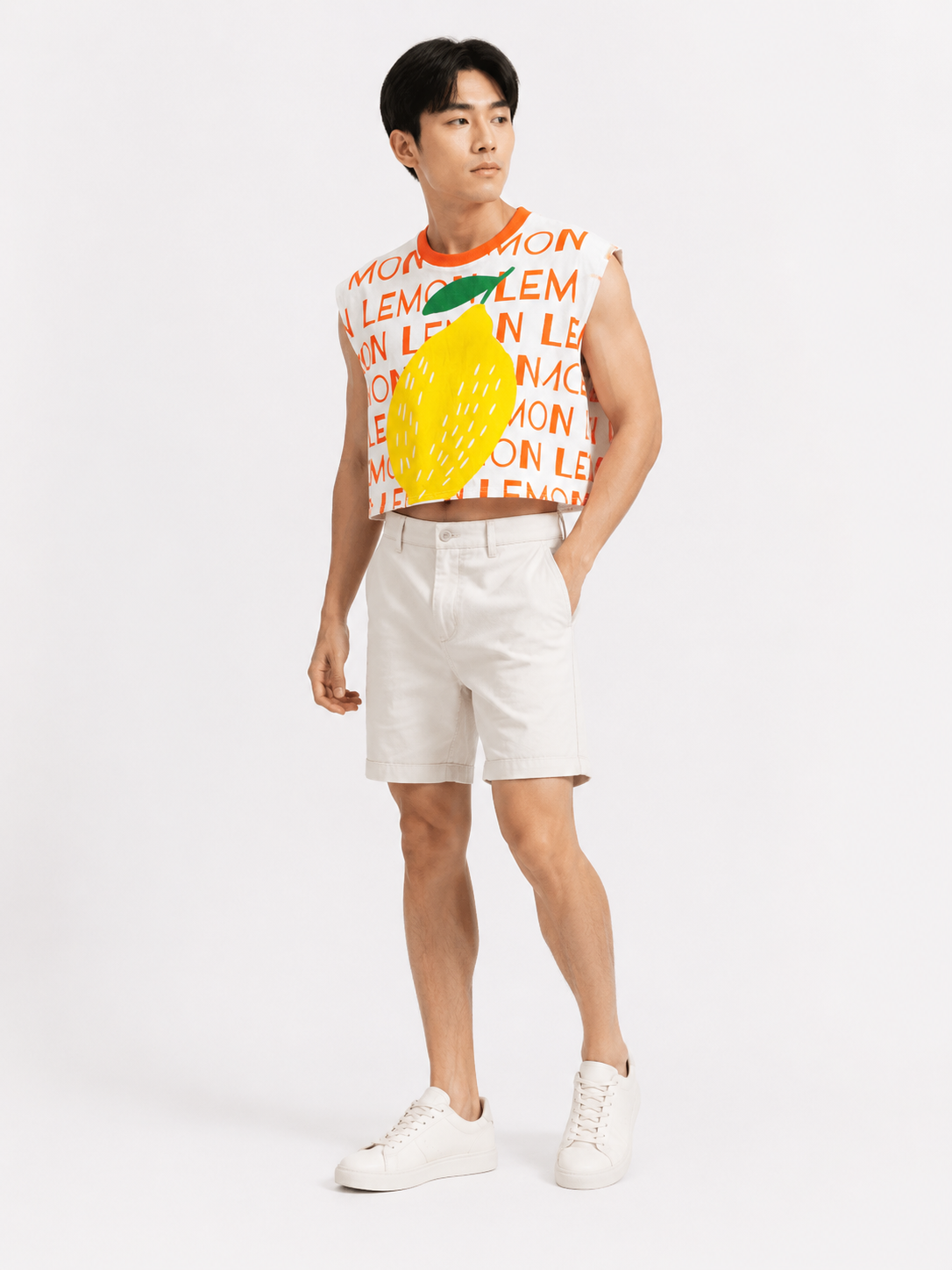 Lemon Orange Ribbed Cropped Muscle Tee