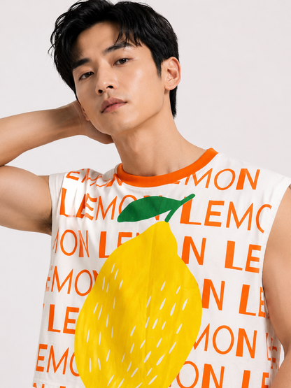 Lemon Orange Ribbed Cropped Muscle Tee