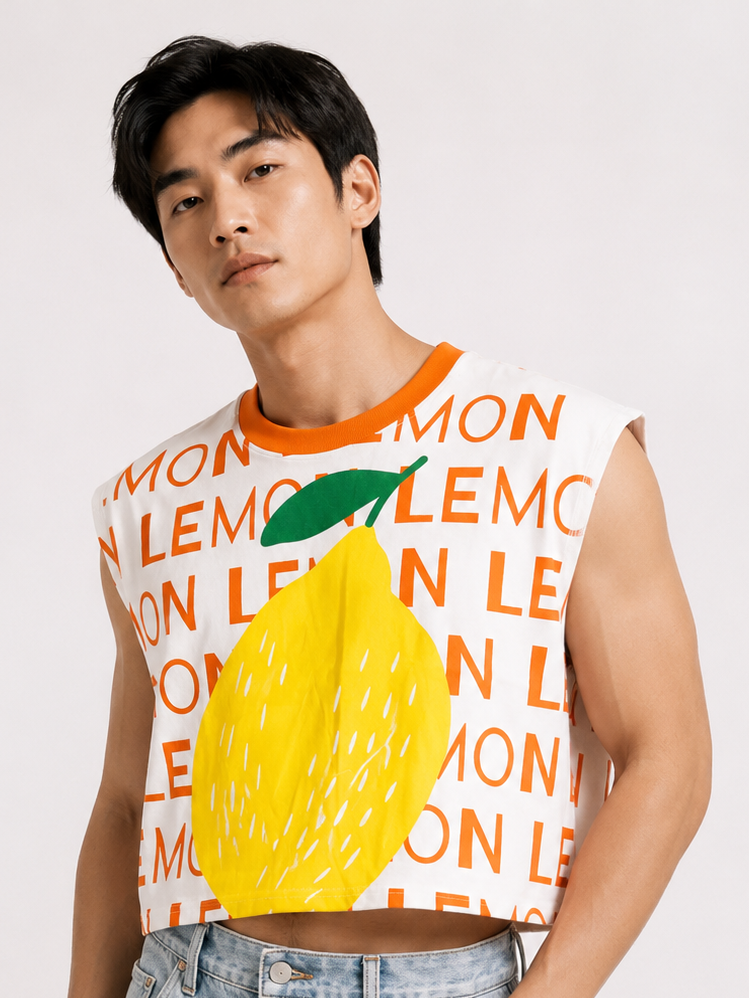 Lemon Orange Ribbed Cropped Muscle Tee