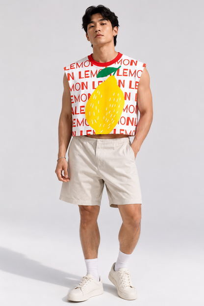 Lemon Red Ribbed Cropped Muscle Tee