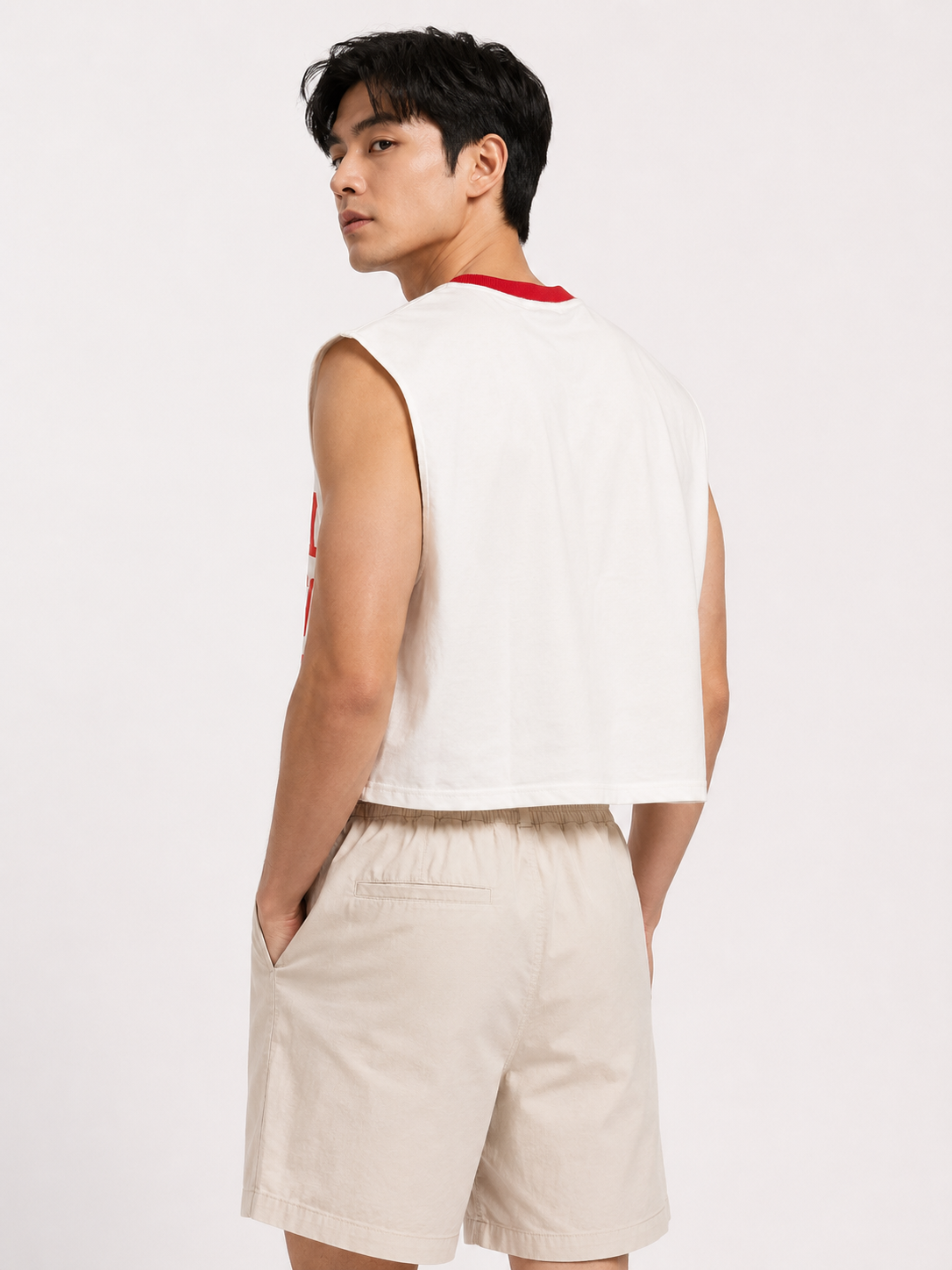 Lemon Red Ribbed Cropped Muscle Tee