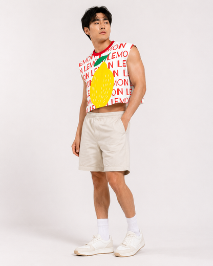 Lemon Red Ribbed Cropped Muscle Tee