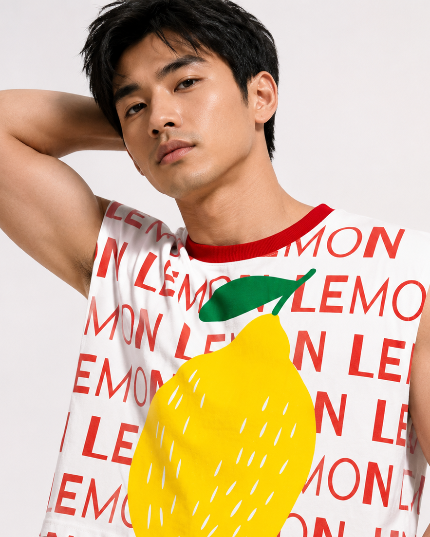 Lemon Red Ribbed Cropped Muscle Tee
