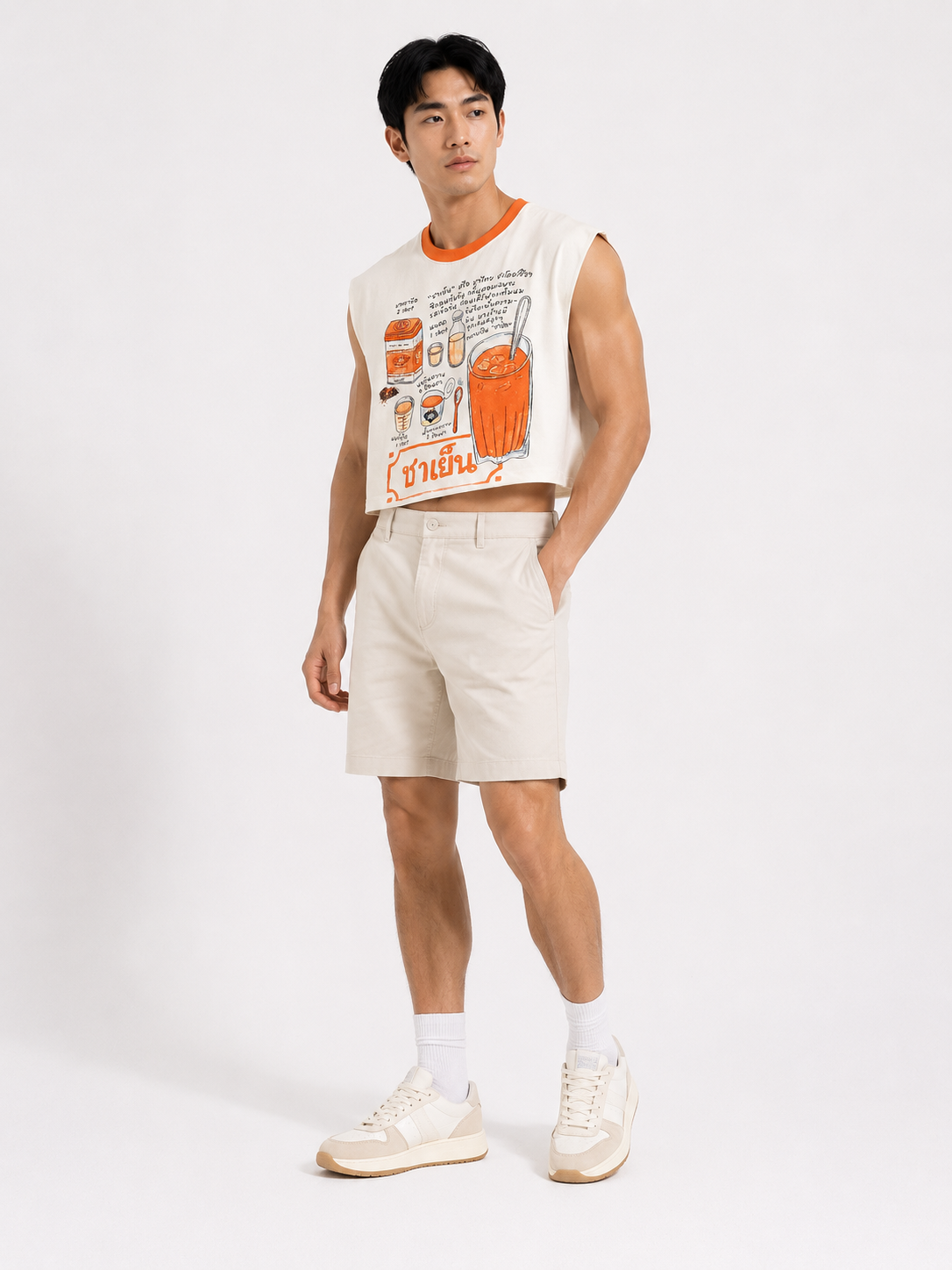 Thai Iced Tea Orange Ribbed Cropped Muscle Tee