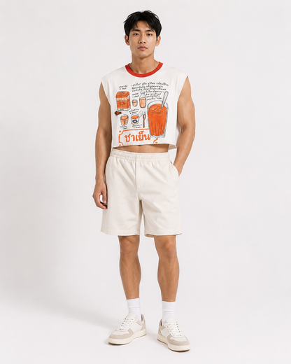 Thai Iced Tea Red Ribbed Cropped Muscle Tee