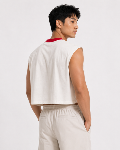 Thai Iced Tea Red Ribbed Cropped Muscle Tee