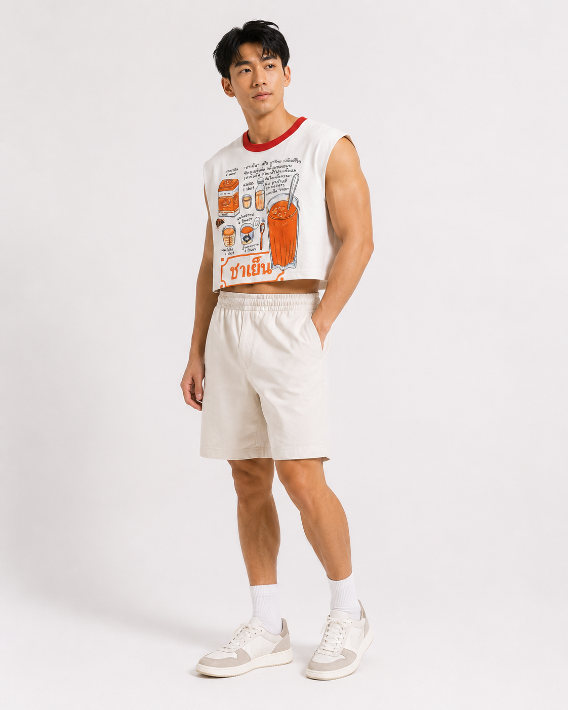 Thai Iced Tea Red Ribbed Cropped Muscle Tee