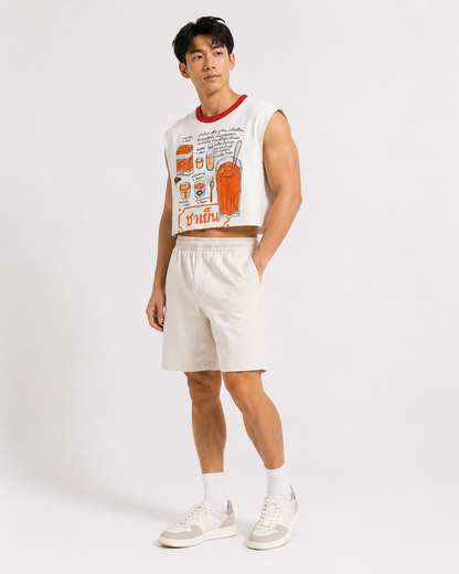 Thai Iced Tea Red Ribbed Cropped Muscle Tee