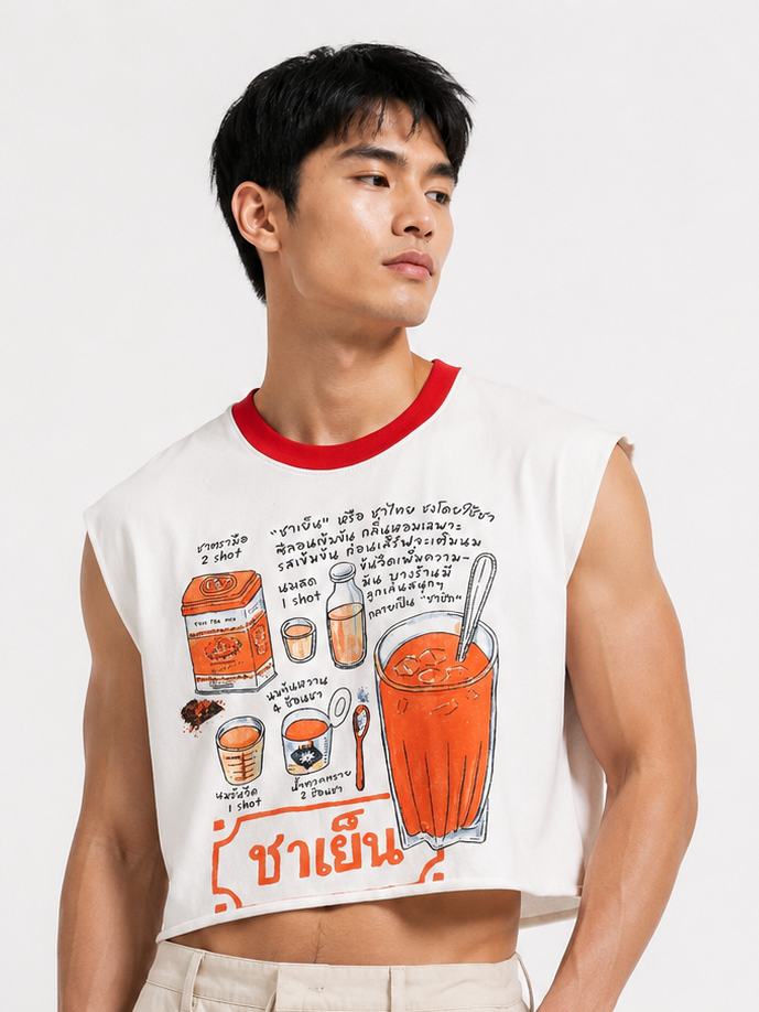 Thai Iced Tea Red Ribbed Cropped Muscle Tee