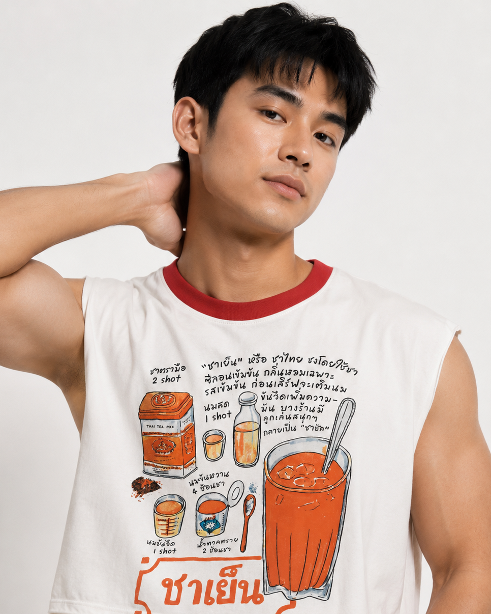 Thai Iced Tea Red Ribbed Cropped Muscle Tee