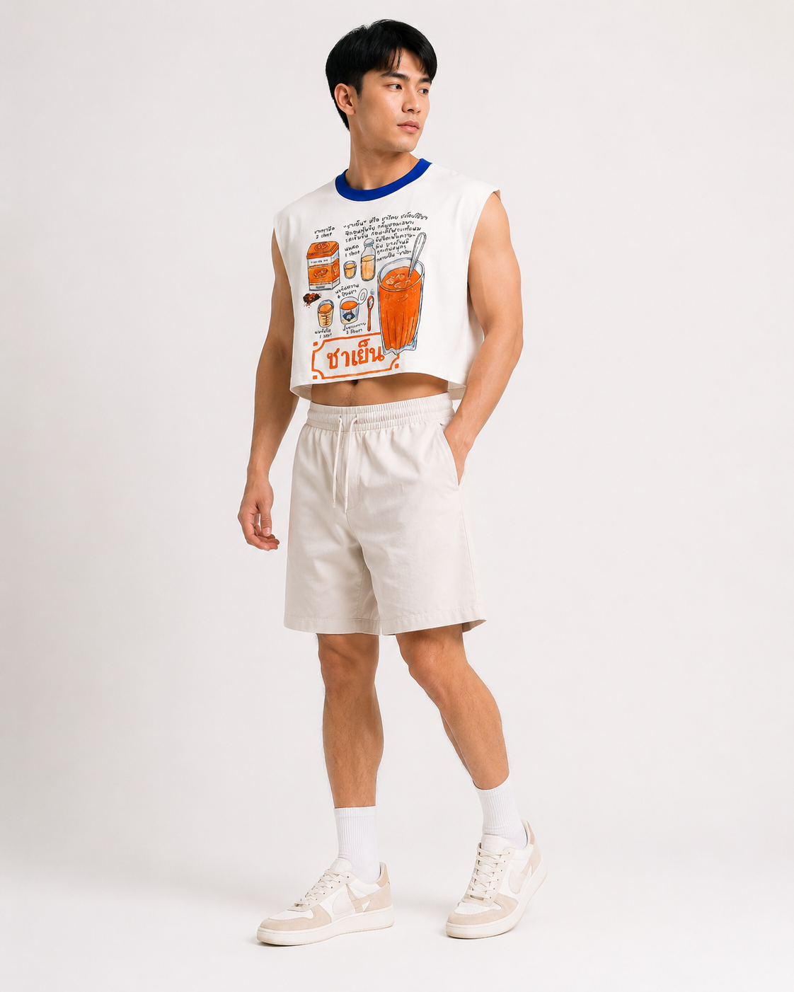 Thai Iced Tea Blue Ribbed Cropped Muscle Tee
