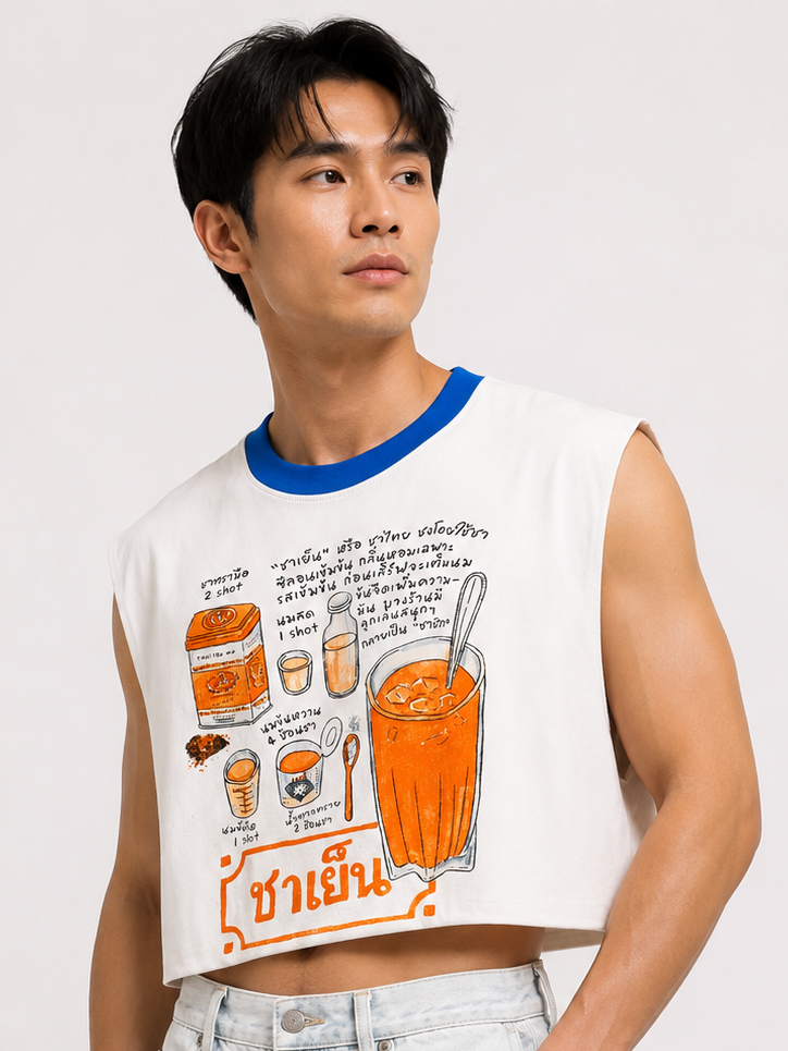 Thai Iced Tea Blue Ribbed Cropped Muscle Tee