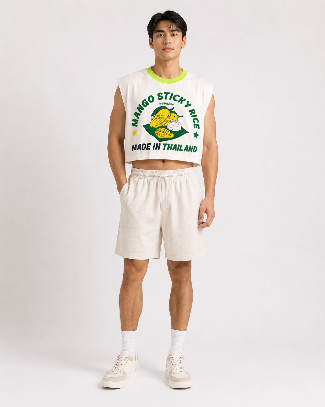 Mango Sticky Rice Lime Ribbed Cropped Muscle Tee