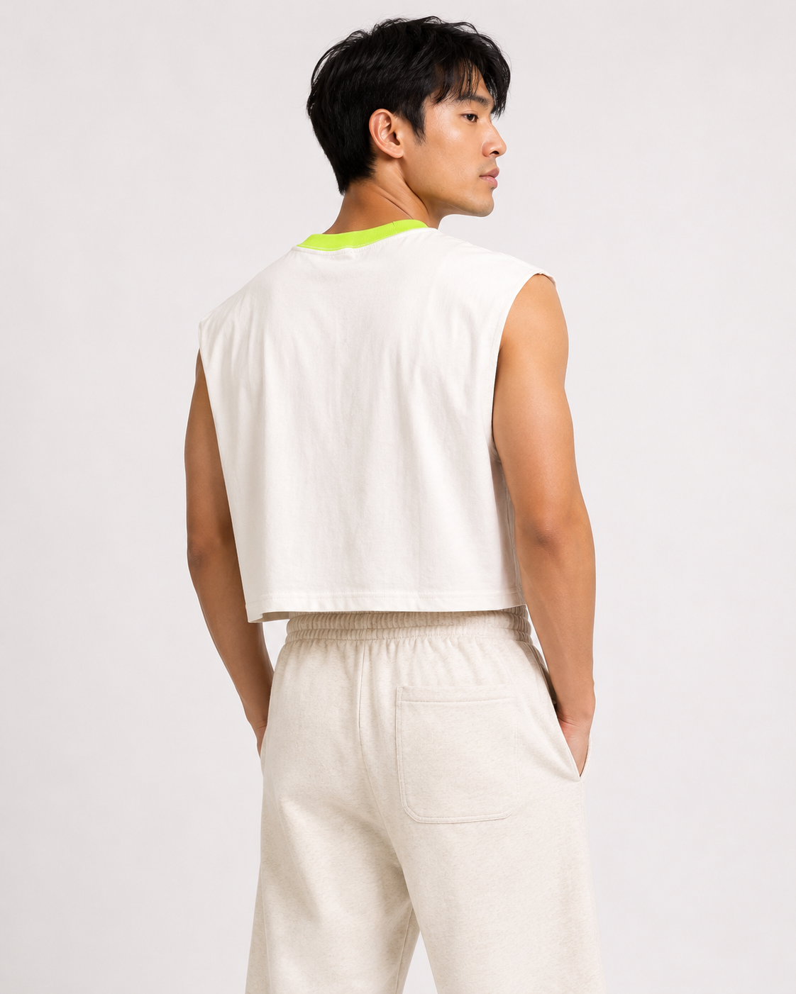 Mango Sticky Rice Lime Ribbed Cropped Muscle Tee