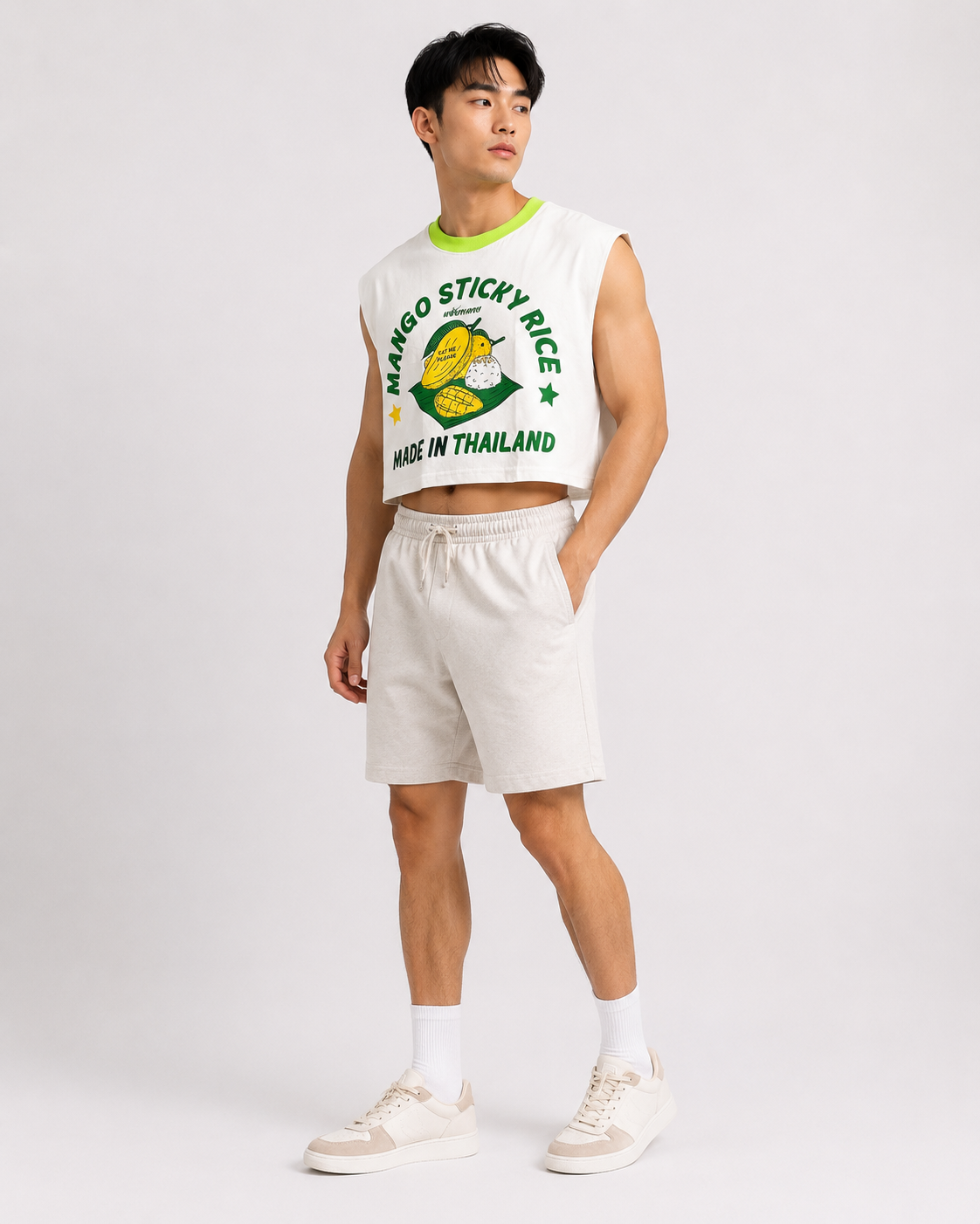 Mango Sticky Rice Lime Ribbed Cropped Muscle Tee