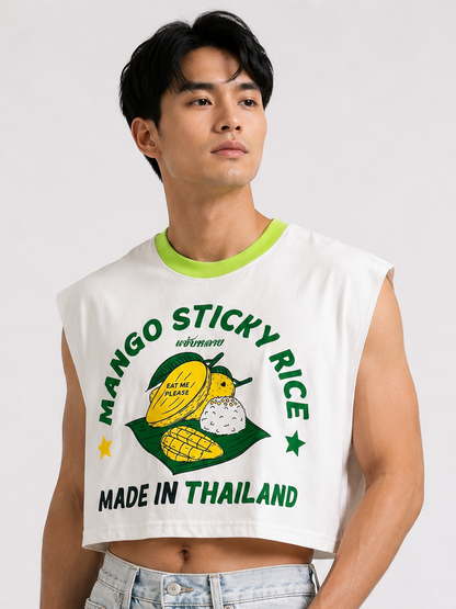 Mango Sticky Rice Lime Ribbed Cropped Muscle Tee