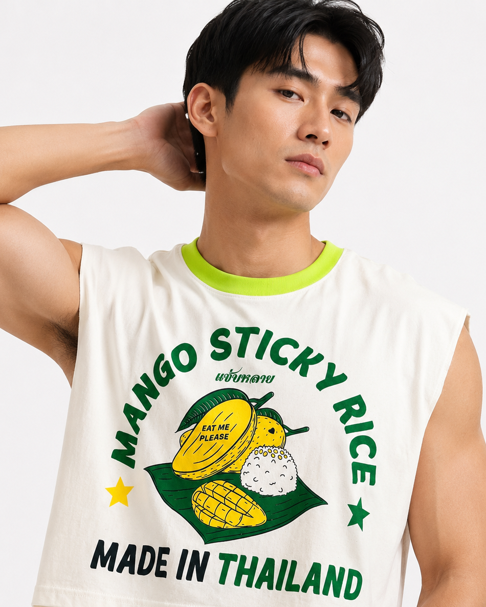 Mango Sticky Rice Lime Ribbed Cropped Muscle Tee