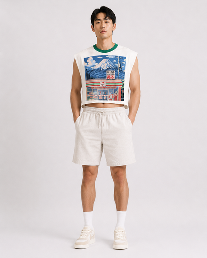 711 & Fuji Green Ribbed Cropped Muscle Tee