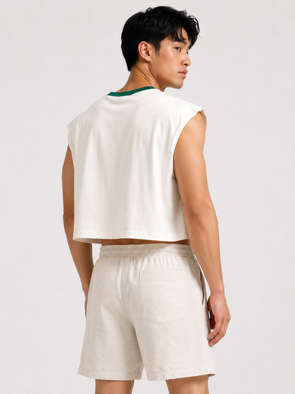 711 & Fuji Green Ribbed Cropped Muscle Tee