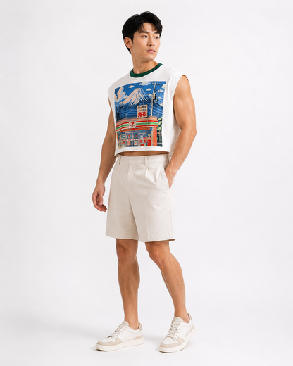 711 & Fuji Green Ribbed Cropped Muscle Tee