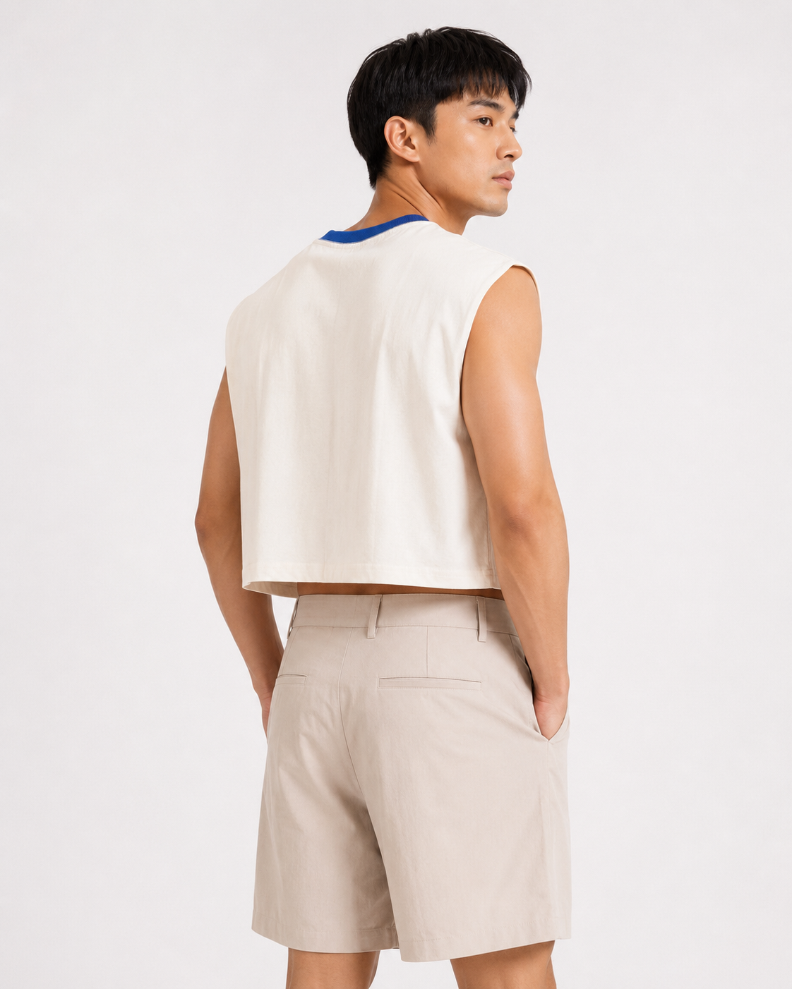 711 & Fuji Blue Ribbed Cropped Muscle Tee